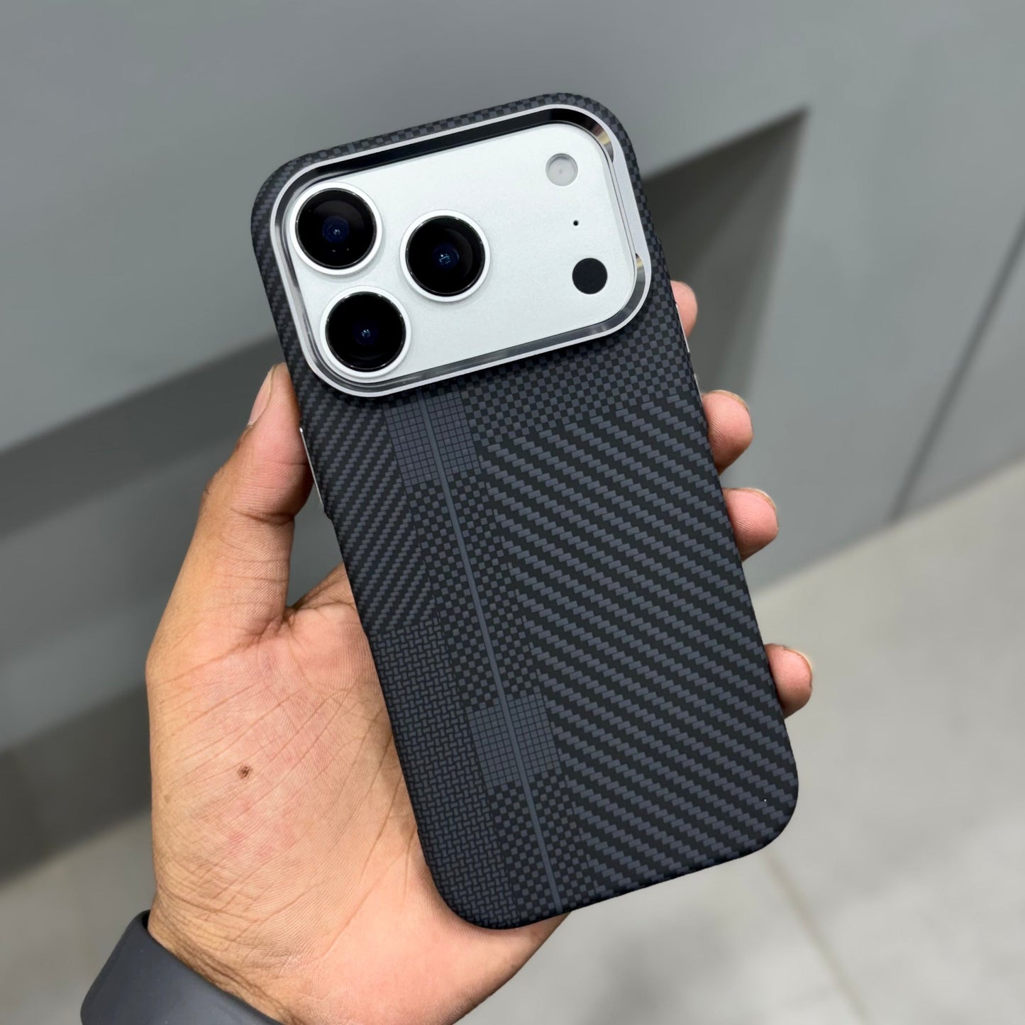Luxo Black Check Carben Case With Magsafe ( No. 2183)