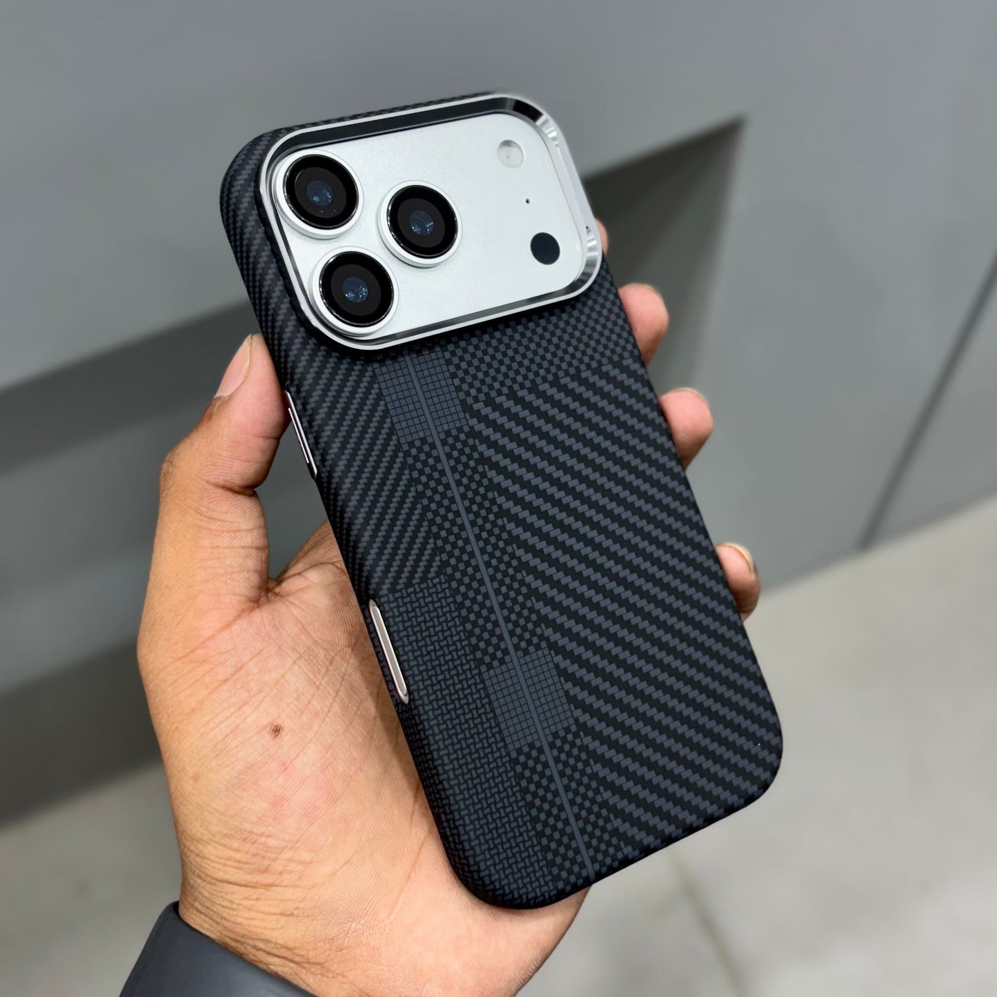 Luxo Black Check Carben Case With Magsafe ( No. 2183)