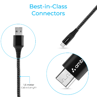 Ambrane USB To Micro Nylon Braided Cable-BCM 15 ( No. 004 )