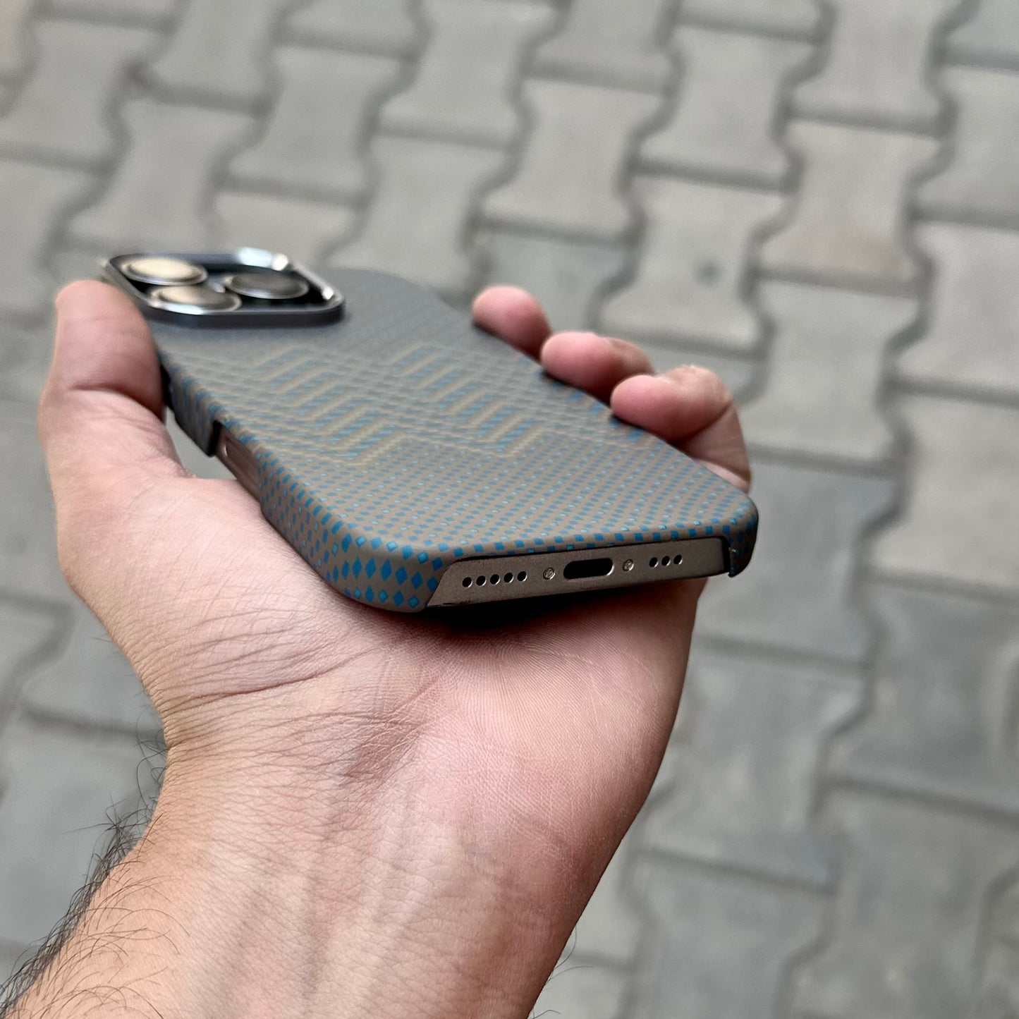 Vosros Carbon Texture Case With Magsafe-Grey Blue ( No. 1776 )
