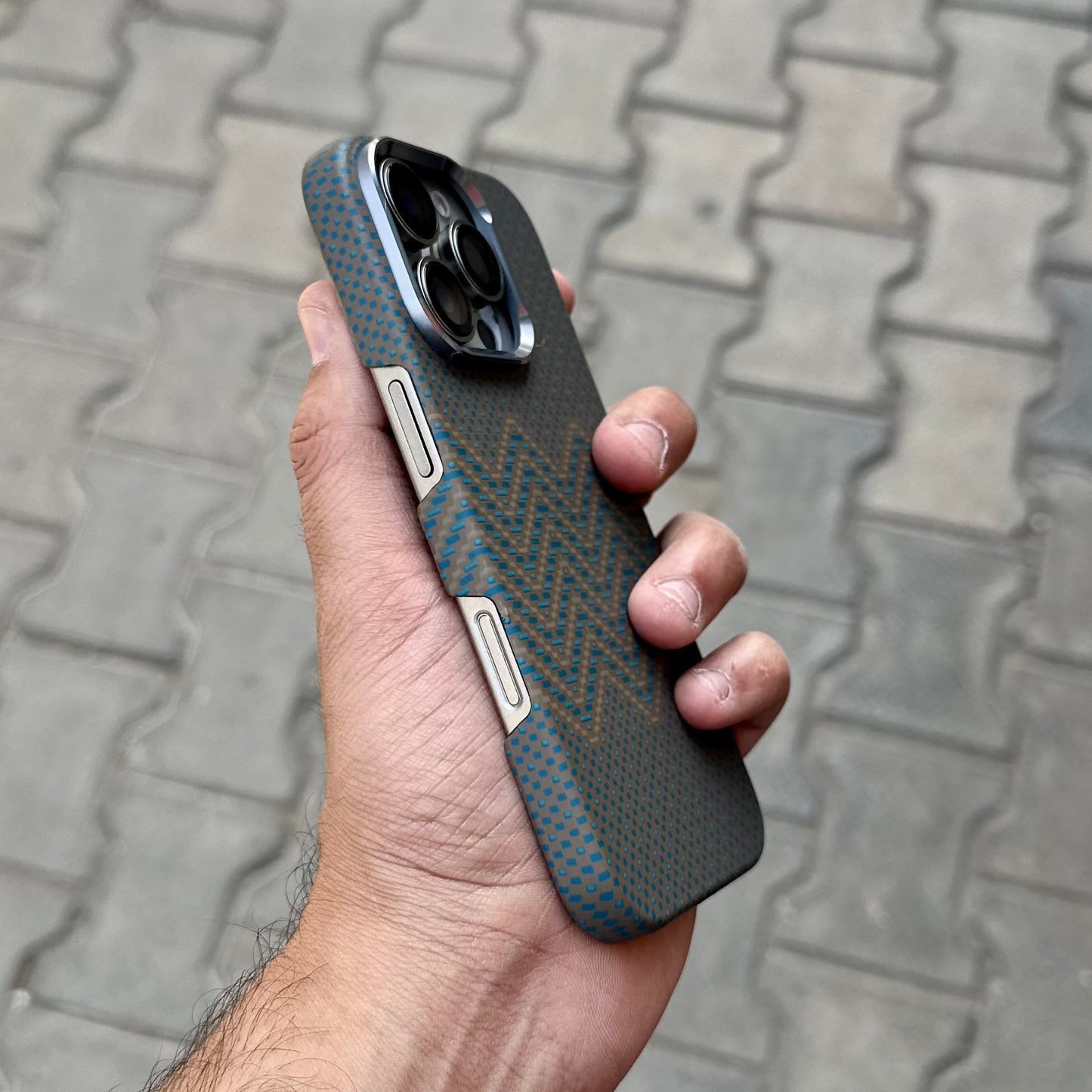 Vosros Carbon Texture Case With Magsafe-Grey Blue ( No. 1776 )