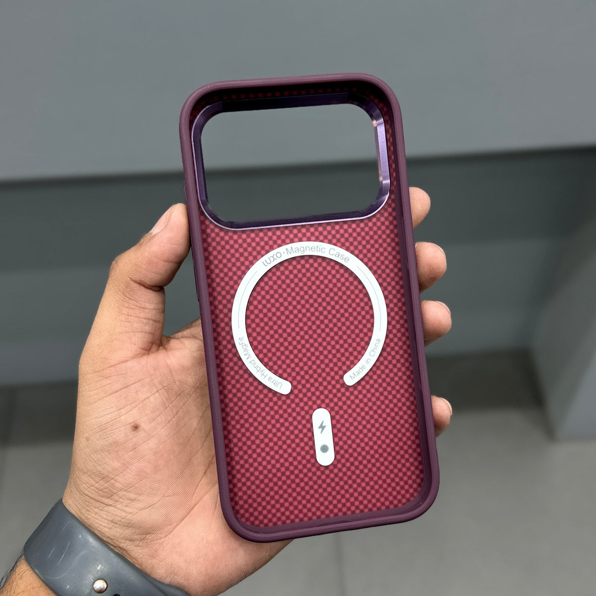 LUXO 2.0 SIDE SOFT MAGSAFE CASE - BURGUNDY CHECK ( No. 4161 )