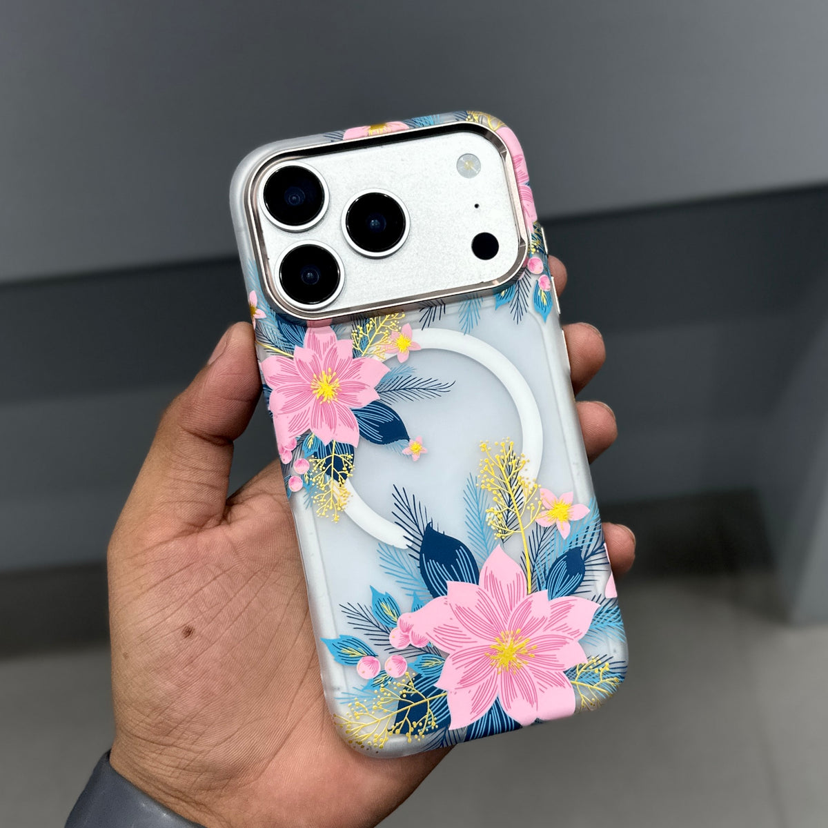 LUXO MAGSAFE CASE - PINK BLUE FLOWERS ( No. 4062 )