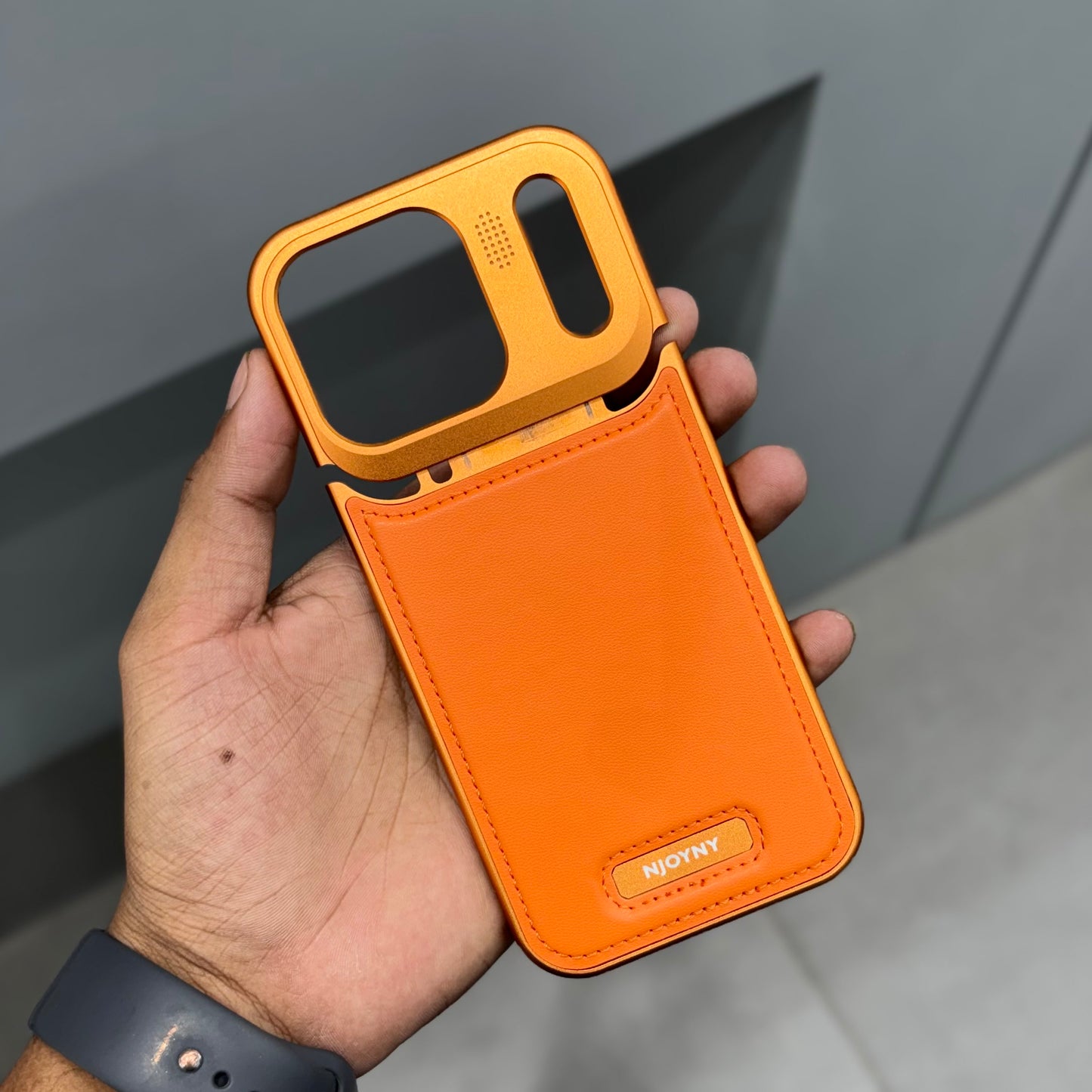 Metal Veagan Leather with Magsafe Case - Orange ( No. 2156 )