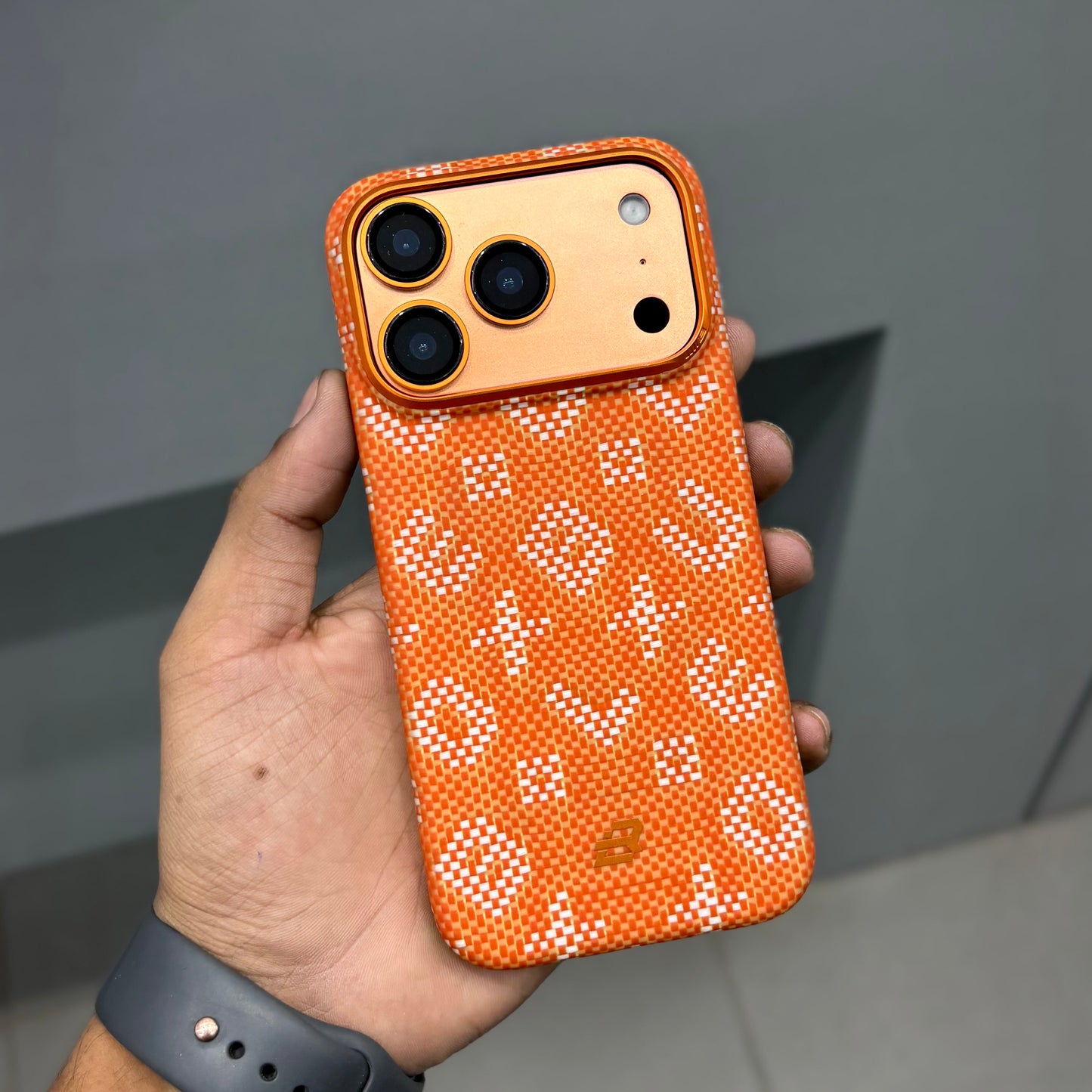 BLUEO GILDED TACTILE WOVEN REAL CARBON CASE - ORANGE ( No. 2559 )
