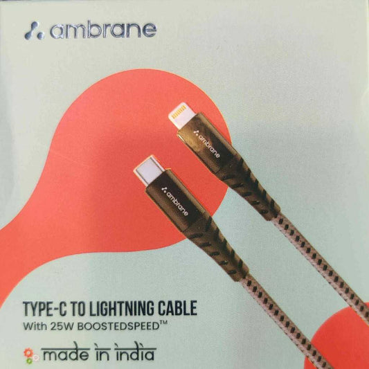 Ambrane Type C To Lightning Nylon Braided Cable -ABTL 125G ( No. 001 )