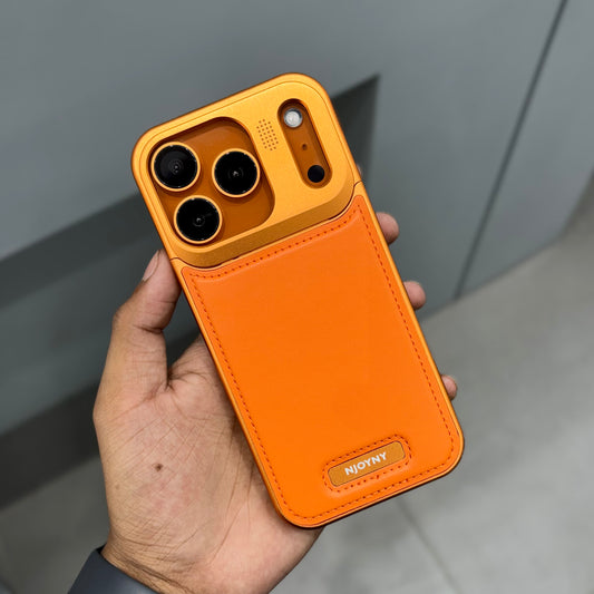 Metal Veagan Leather with Magsafe Case - Orange ( No. 2156 )