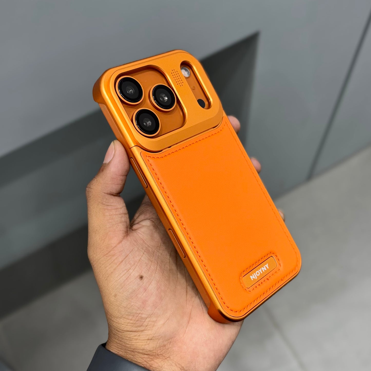 Metal Veagan Leather with Magsafe Case - Orange ( No. 2156 )