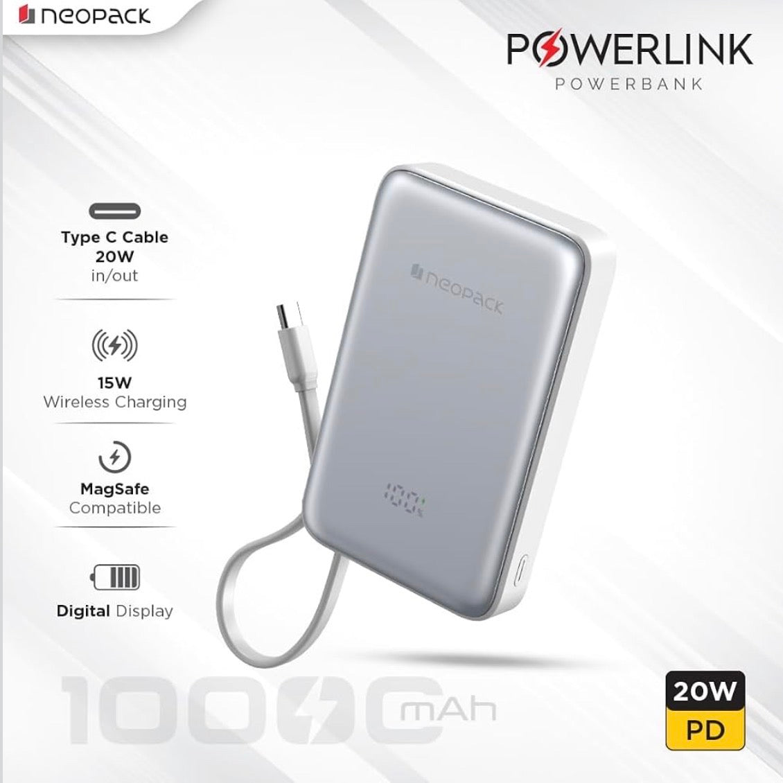 NEOPACK POWERLINK MAGSAFE POWER BANK - GREY ( No. 3957 )
