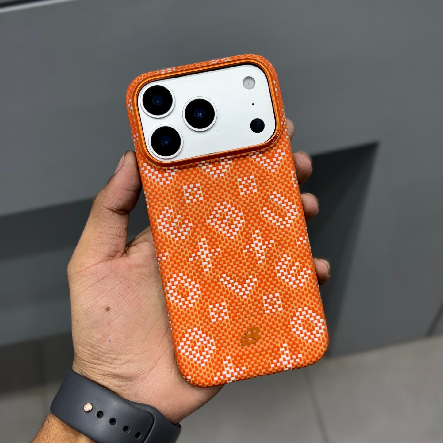 BLUEO GILDED TACTILE WOVEN REAL CARBON CASE - ORANGE ( No. 2559 )