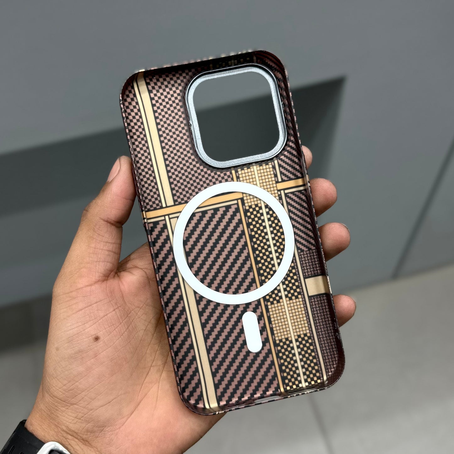 CARBON DRIP MAGSAFE CASE - BROWN CHECK ( No. 2848 )