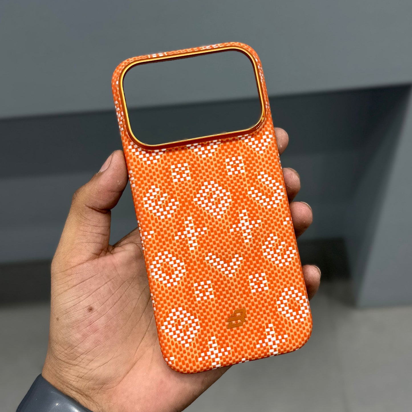 BLUEO GILDED TACTILE WOVEN REAL CARBON CASE - ORANGE ( No. 2559 )