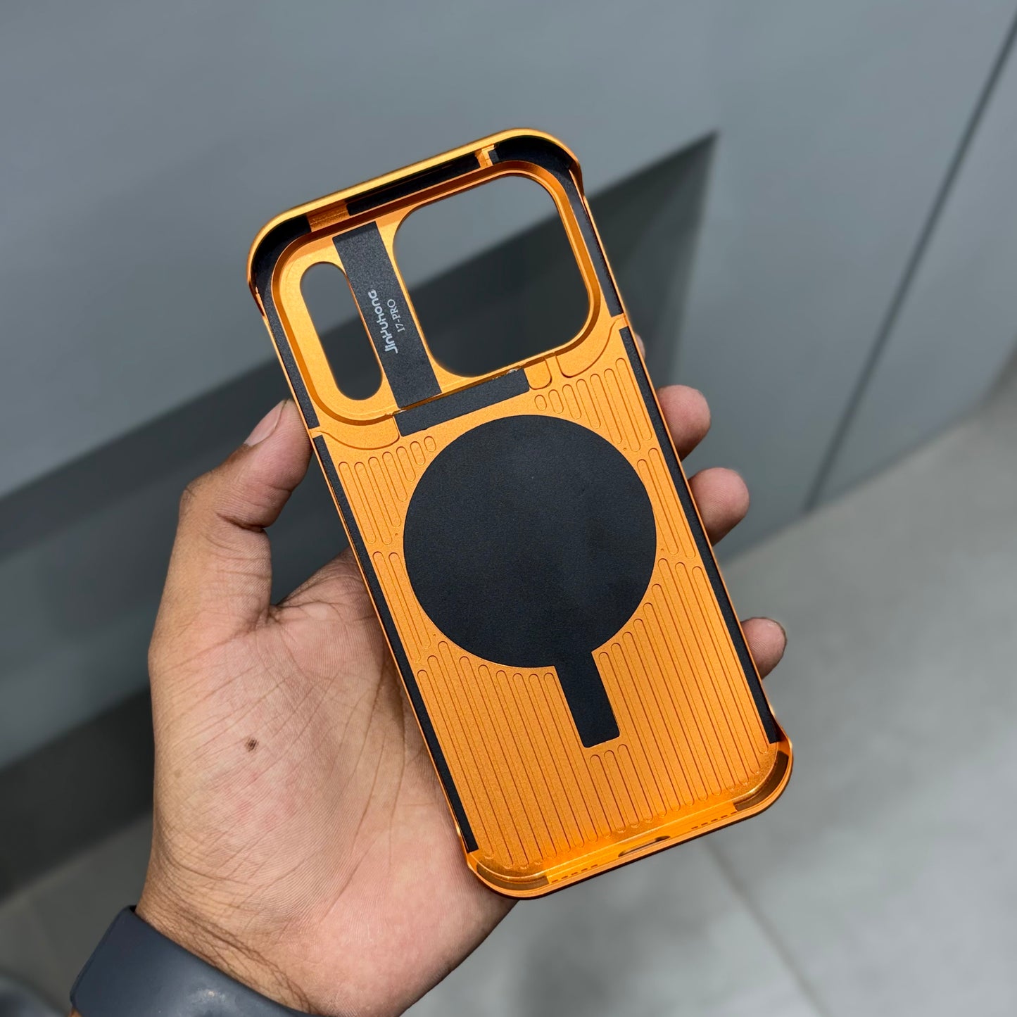 Metal Veagan Leather with Magsafe Case - Orange ( No. 2156 )