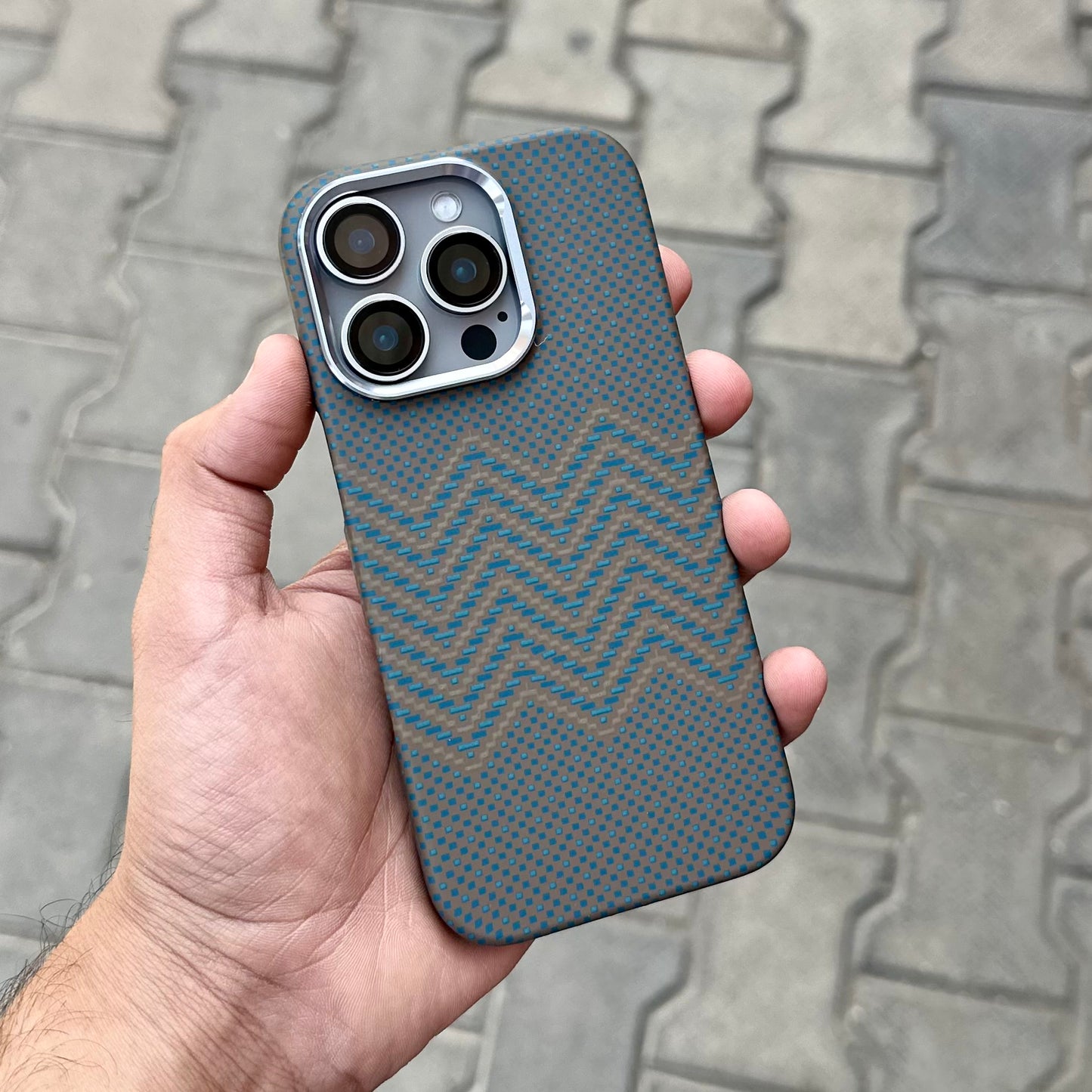 Vosros Carbon Texture Case With Magsafe-Grey Blue ( No. 1776 )