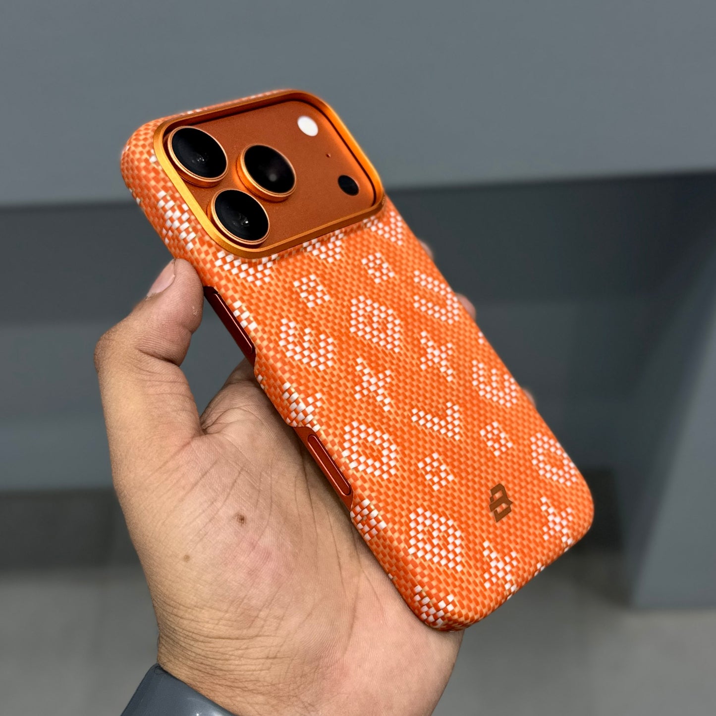 BLUEO GILDED TACTILE WOVEN REAL CARBON CASE - ORANGE ( No. 2559 )