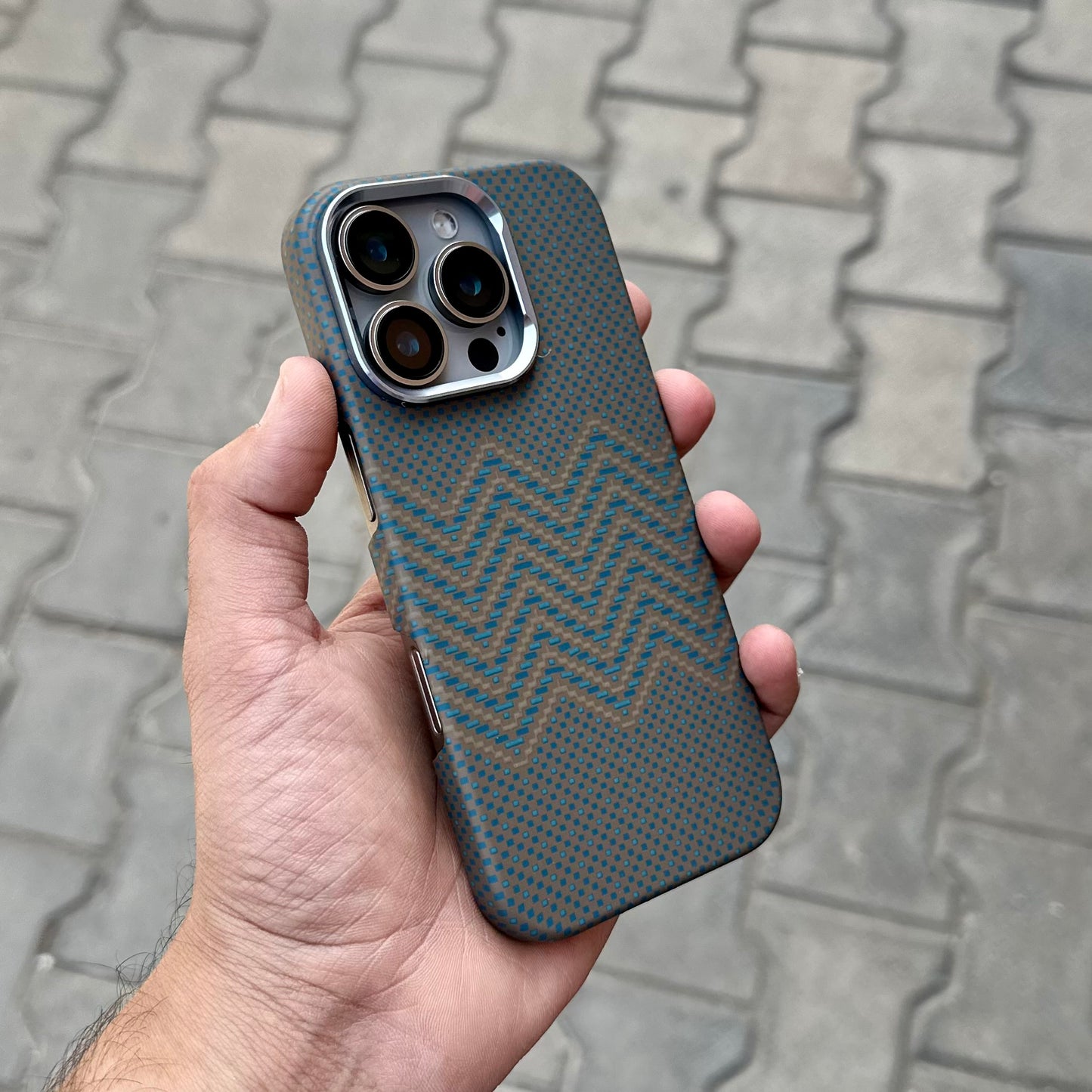 Vosros Carbon Texture Case With Magsafe-Grey Blue ( No. 1776 )