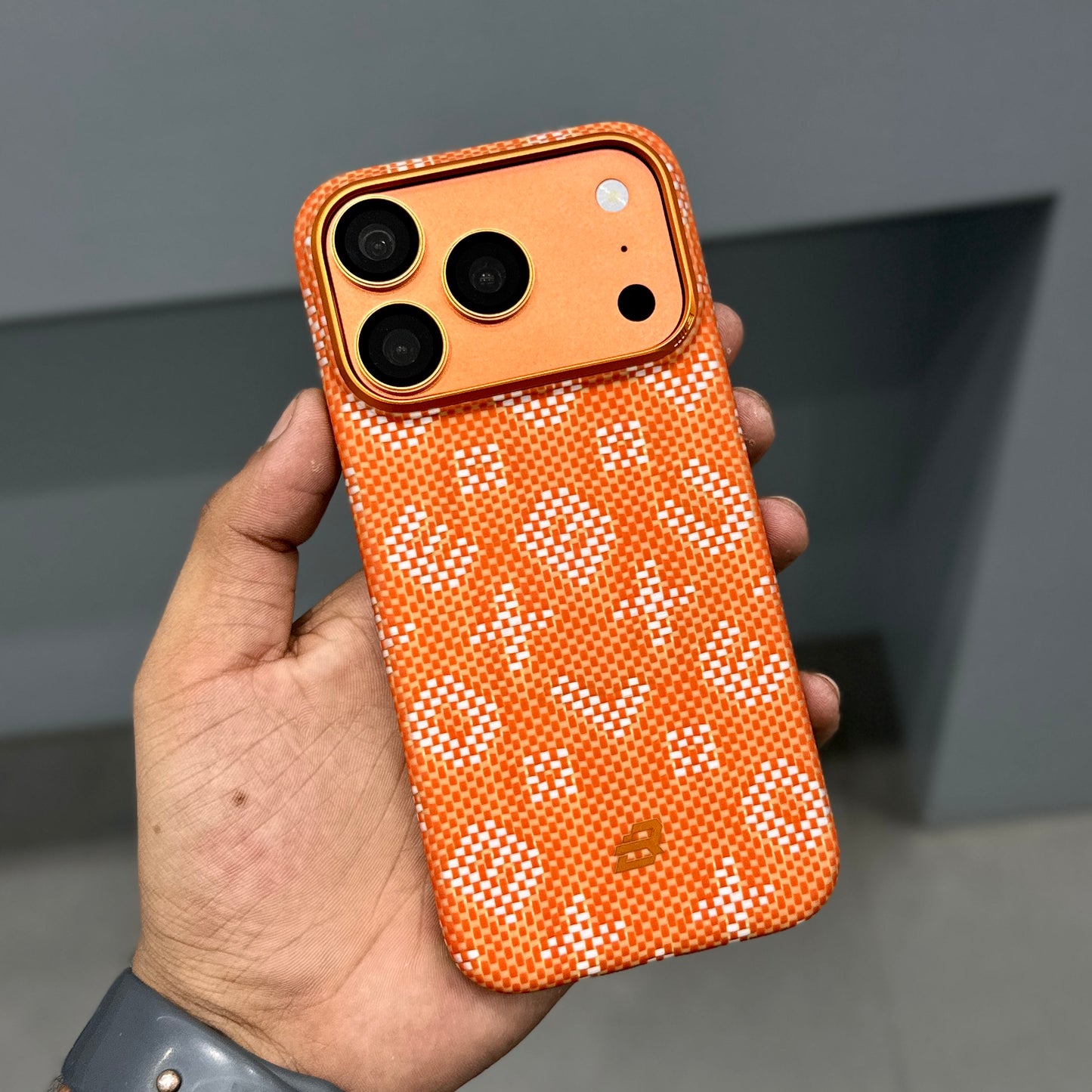 BLUEO GILDED TACTILE WOVEN REAL CARBON CASE - ORANGE ( No. 2559 )